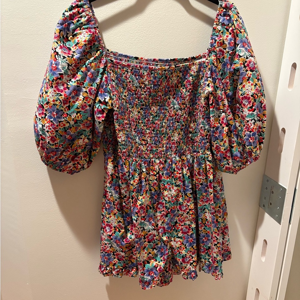 Missguided + Multicolor Floral Puff Sleeve Romper